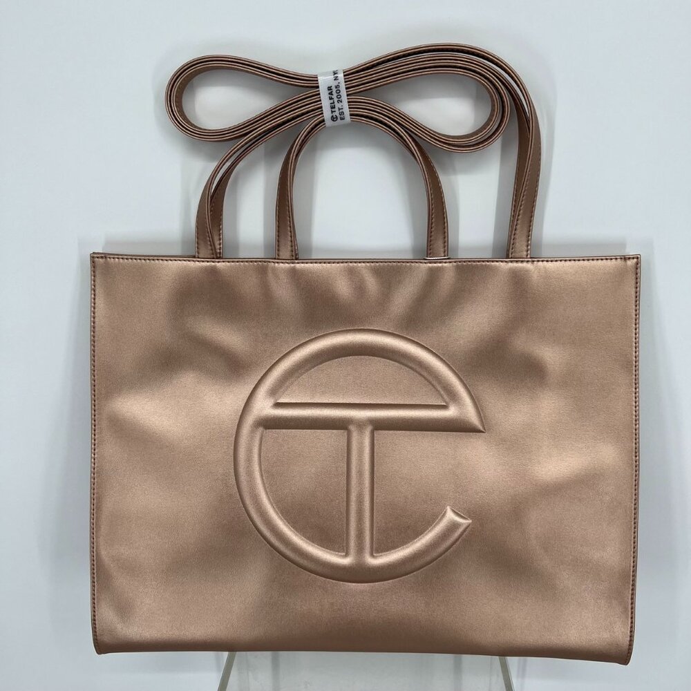 Telfar Large Shopping Tote Bag Handbag Vegan Leather Crossbody Copper w/ Dustbag